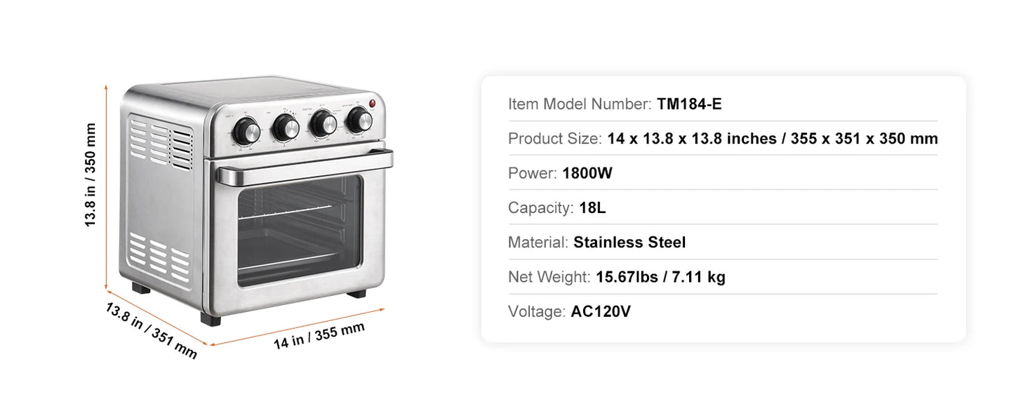 SucceBuy Air Fryer Toaster Oven Stainless Steel Countertop Combo With Grill