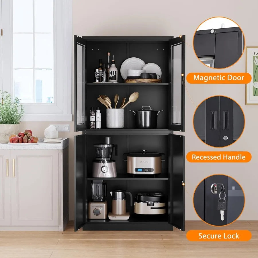 Lockable Metal Storage Cabinet With Glass Doors For Office Use