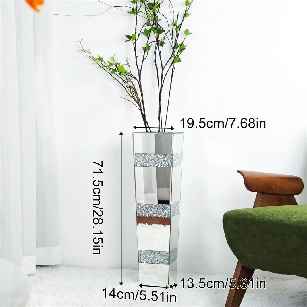 Modern Floor Vase With Crystal Glass Standing Mirrored Flower Display
