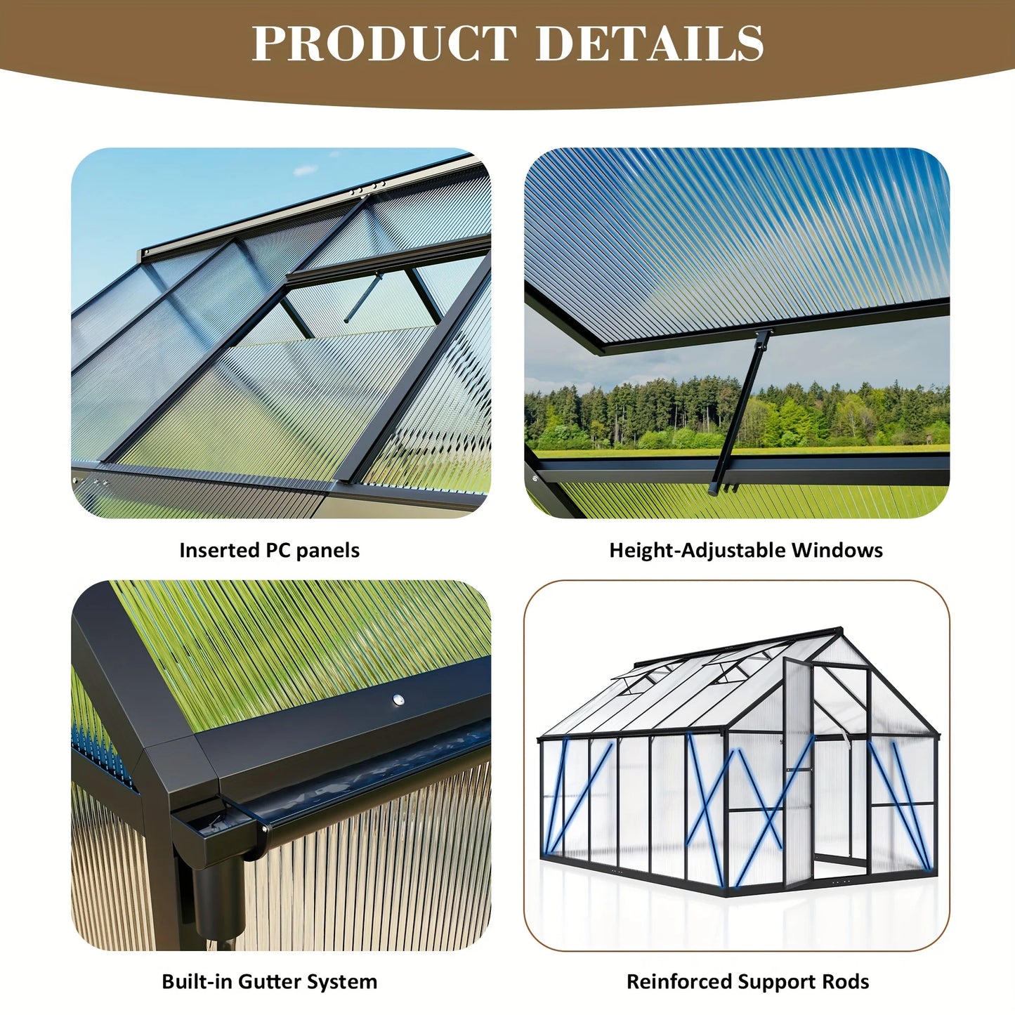 VIWAT Polycarbonate Greenhouse With Aluminum Frame UV Protection