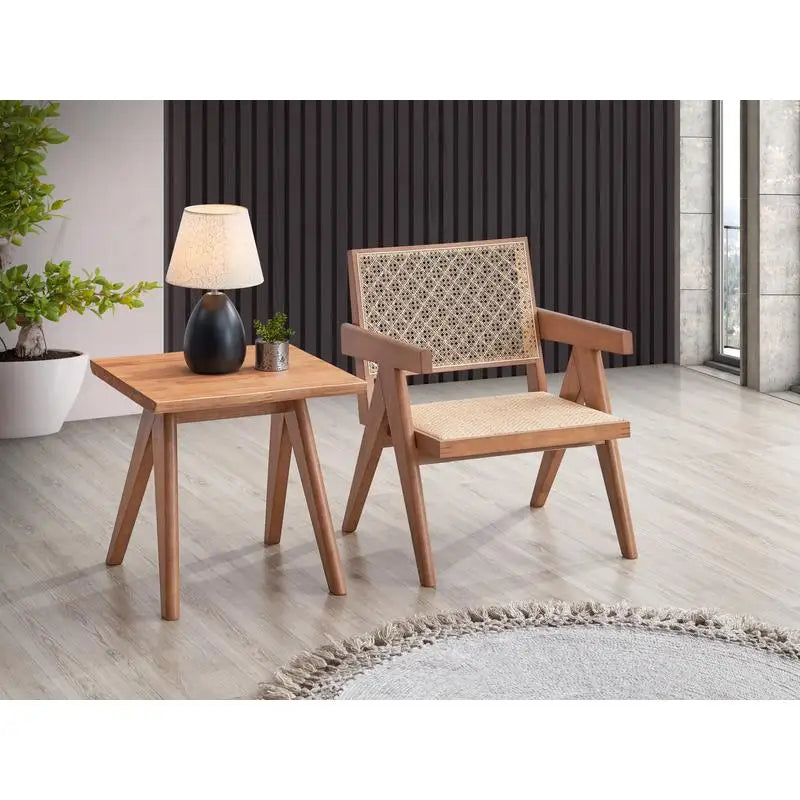 Natural Wood Living Room Set Armchair And End Table