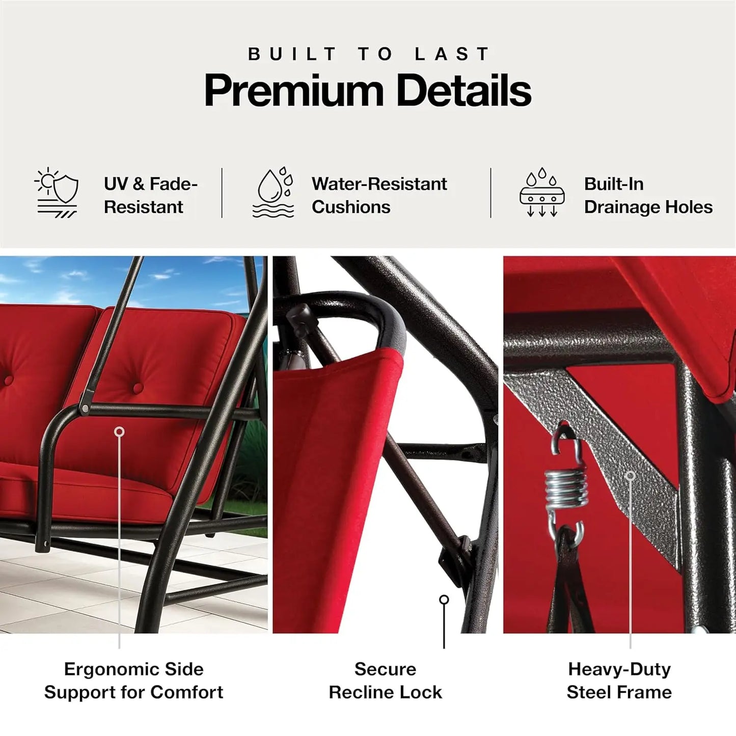 Porch Swing 3-Seat Outdoor Patio Glider With Canopy And Cushions
