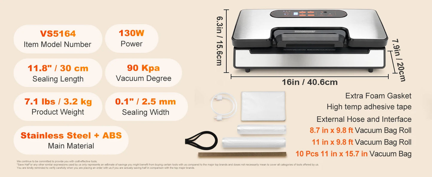 SucceBuy Vacuum Sealer Machine 130W 90KPa Food Preservation