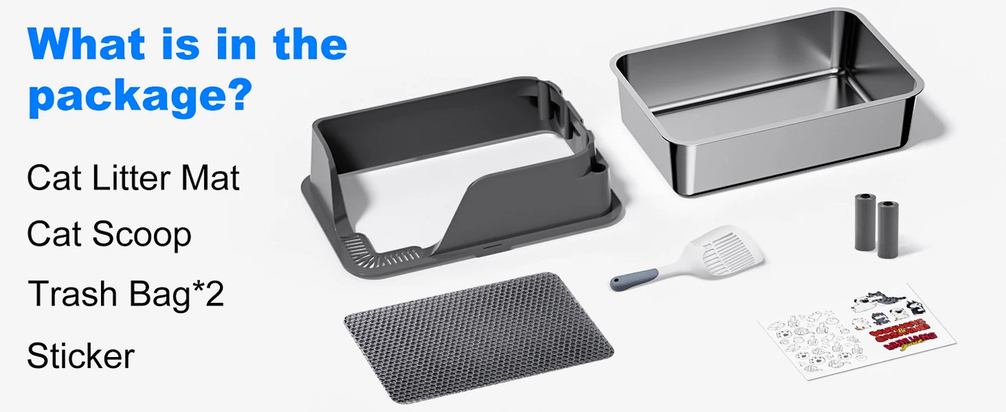 Stainless Steel Cat Litter Box Extra Large Splashproof