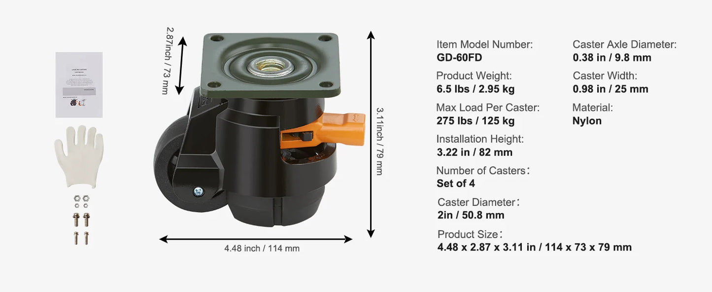 SucceBuy 4 Pack Leveling Casters Heavy Duty Swivel Wheels