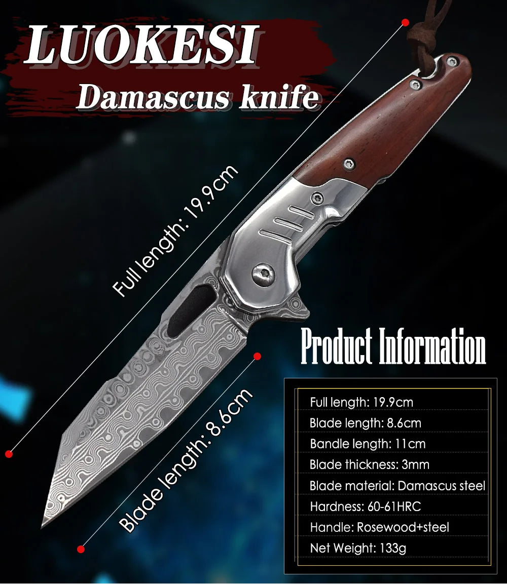 Blackdragon Damascus Steel Folding Knife With G10 Handle