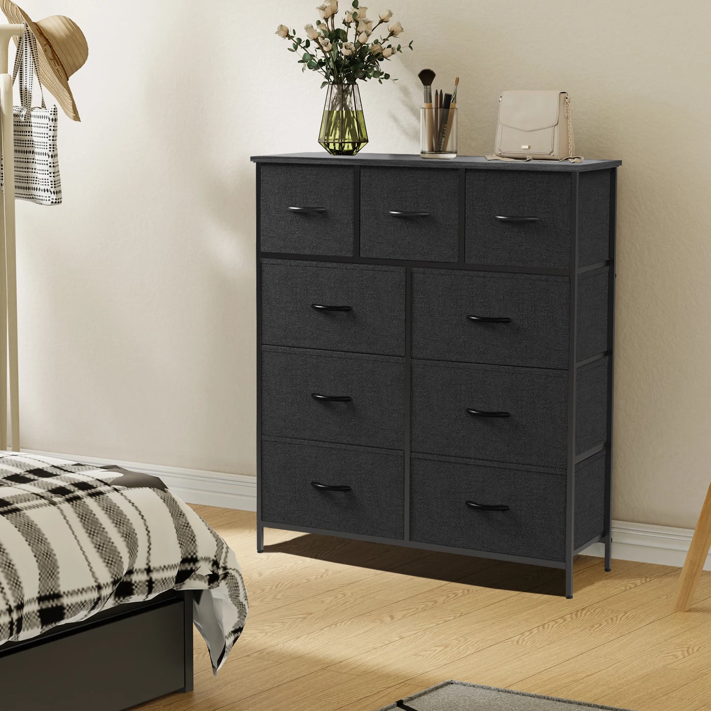 JHK Dresser With Nine Fabric Storage Drawers For Bedroom