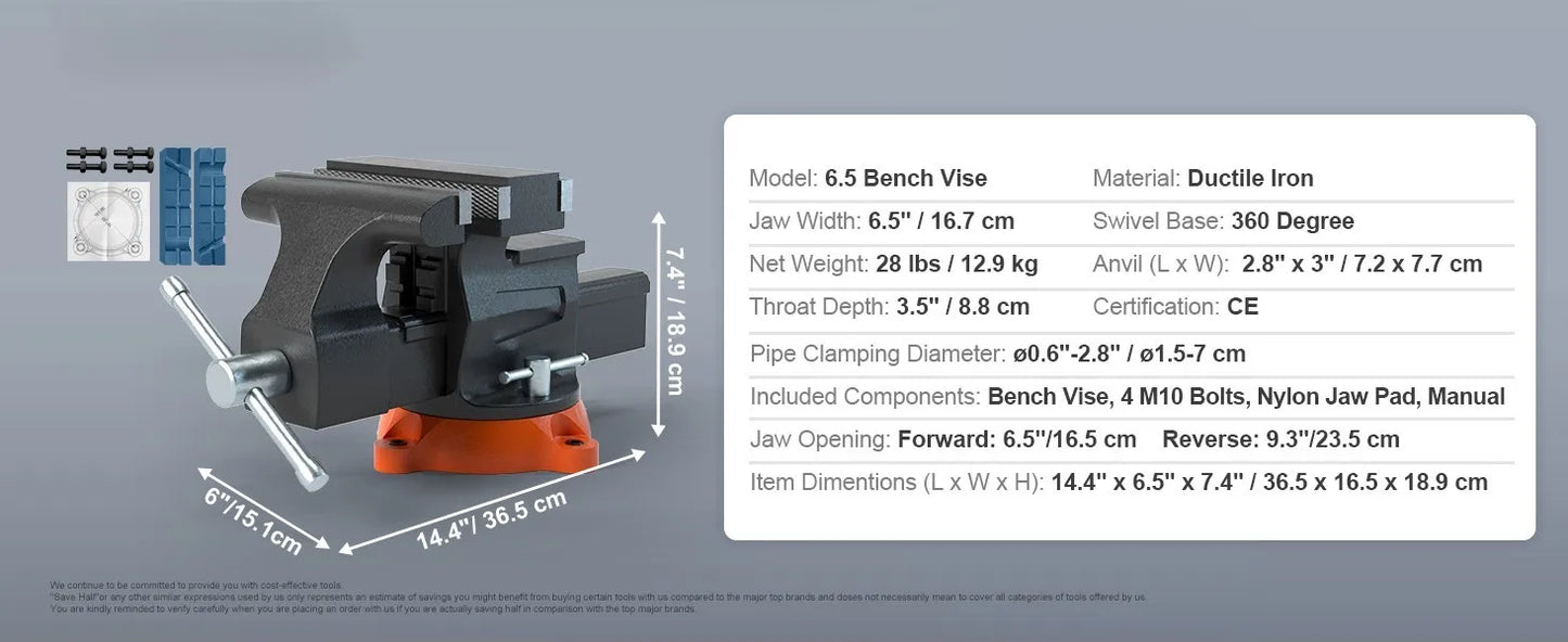 SucceBuy Bench Vise Heavy Duty Cast Iron With Swivel Base Anvil Multipurpose