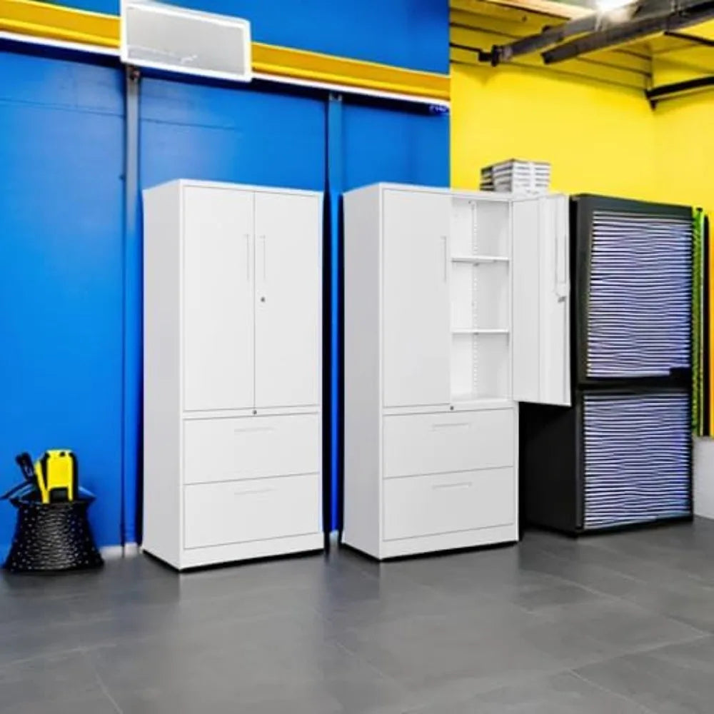 Locking Lateral File Cabinet With Adjustable Metal Shelf