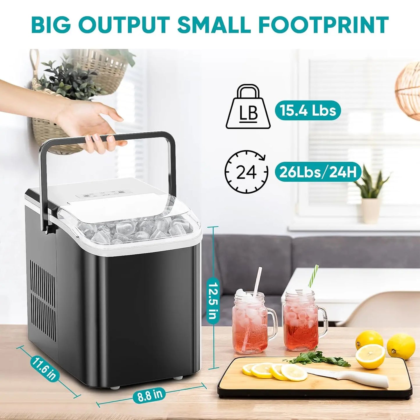 Portable Countertop Ice Maker Self Cleaning Quiet Bullet Cube Maker