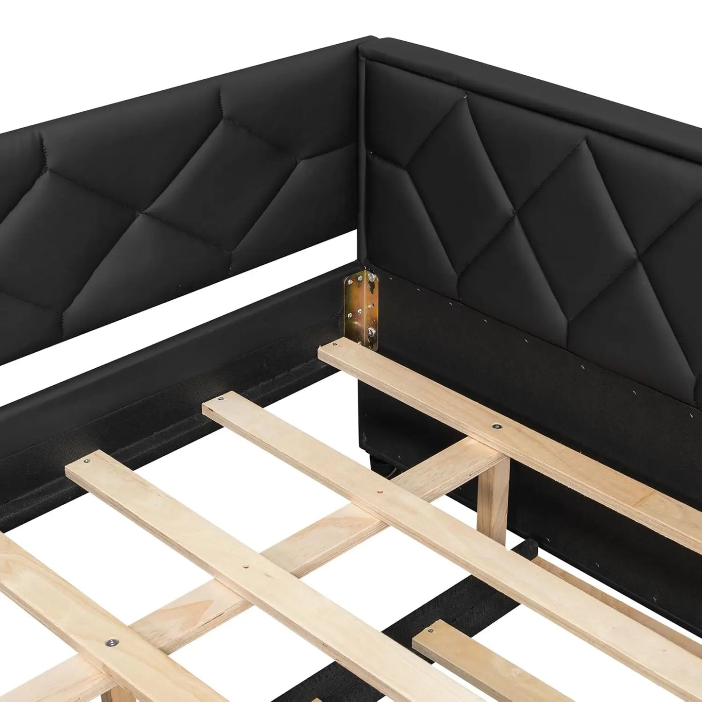 PU Upholstered Daybed With Trundle LED Sofa Bed Frame