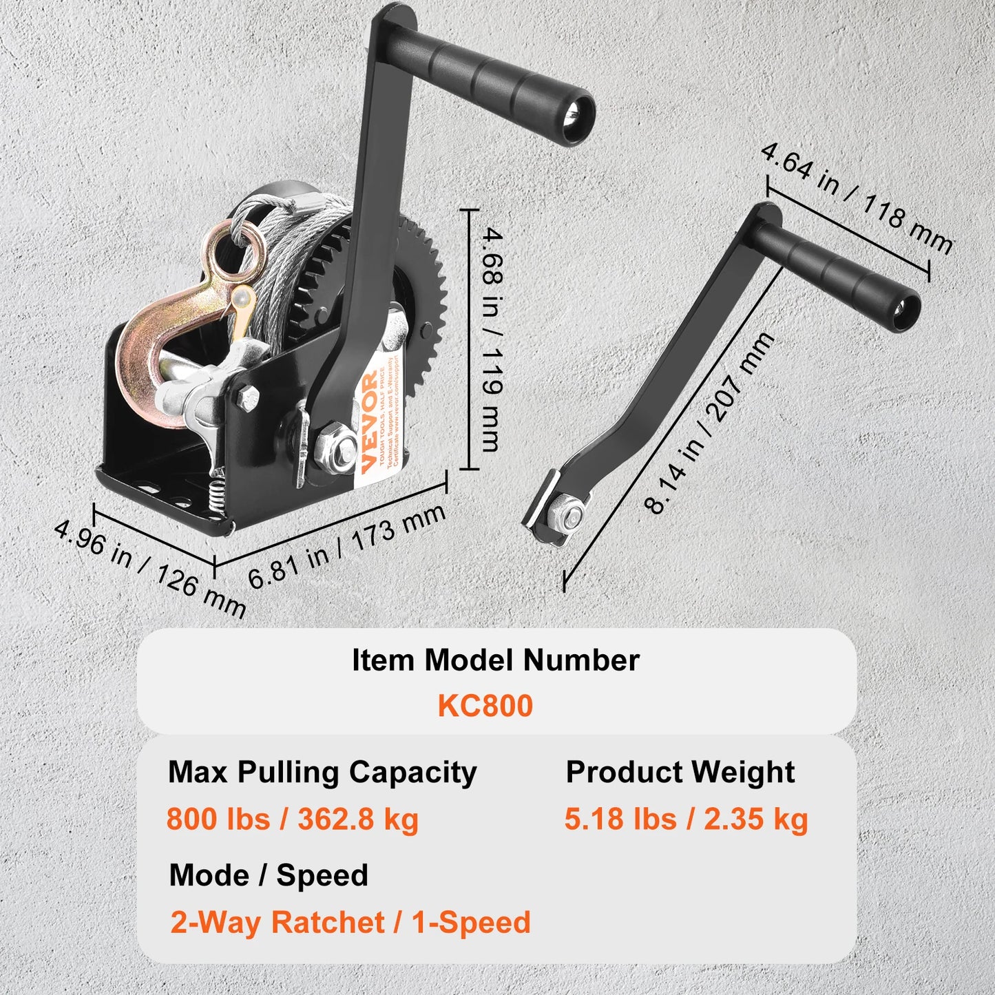 SucceBuy Hand Winch Heavy Duty Rope Crank With 2-Way Ratchet