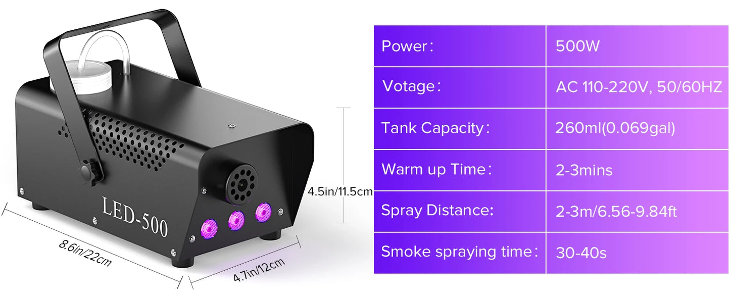 U'King 500W Smoke Machine With RGB Fog Effect Remote Control