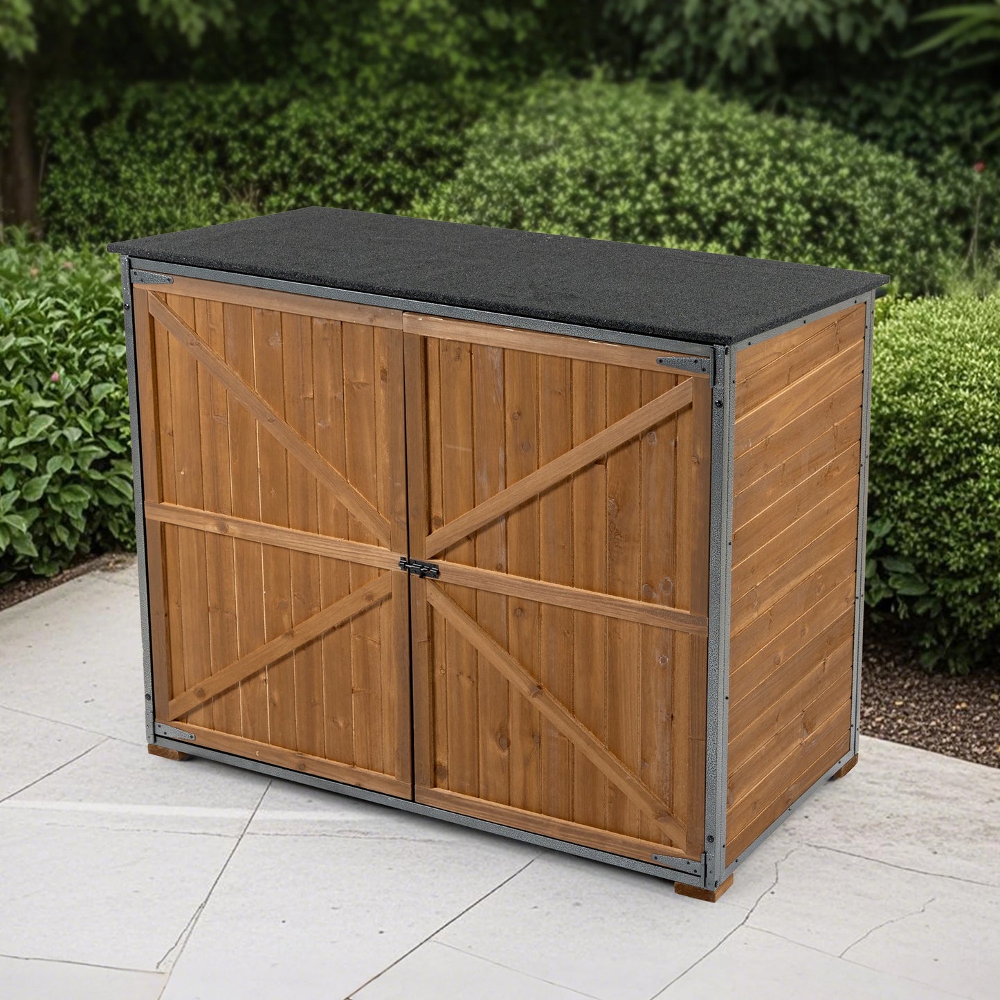 LZBEITEM Outdoor Storage Cabinet Garden Shed With Metal Frame