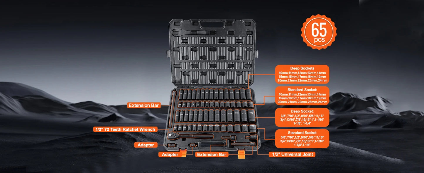 SucceBuy Impact Socket Set 65-Piece Cr-V Alloy Steel
