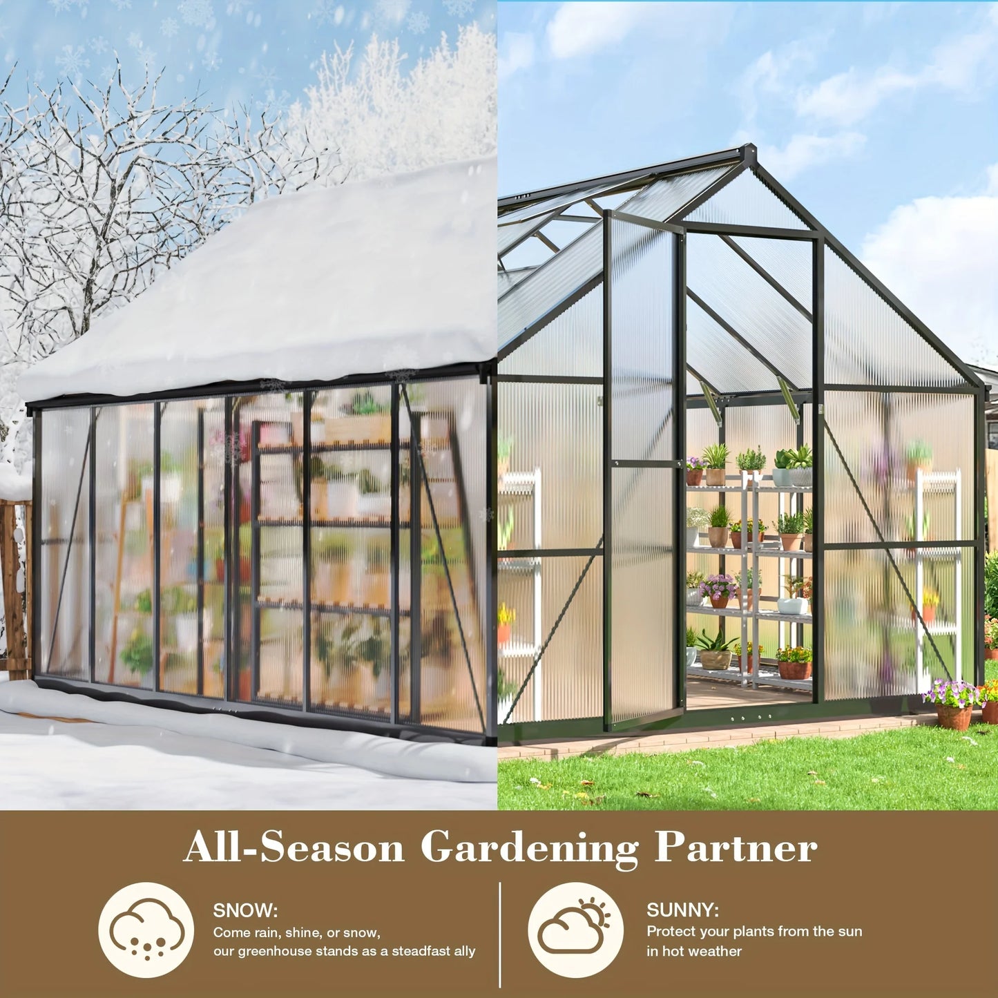 VIWAT Greenhouse With Polycarbonate Panels And Aluminum Frame