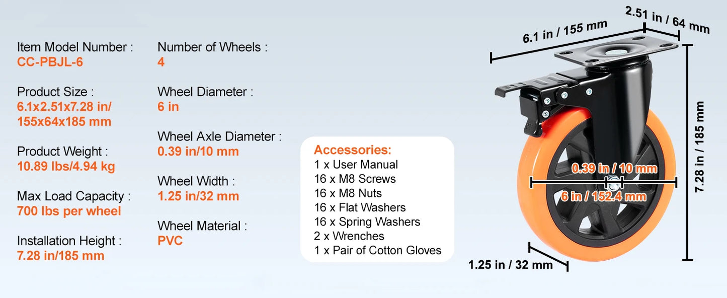 SucceBuy PVC Furniture Caster Wheels Set Of Four Swivel Casters