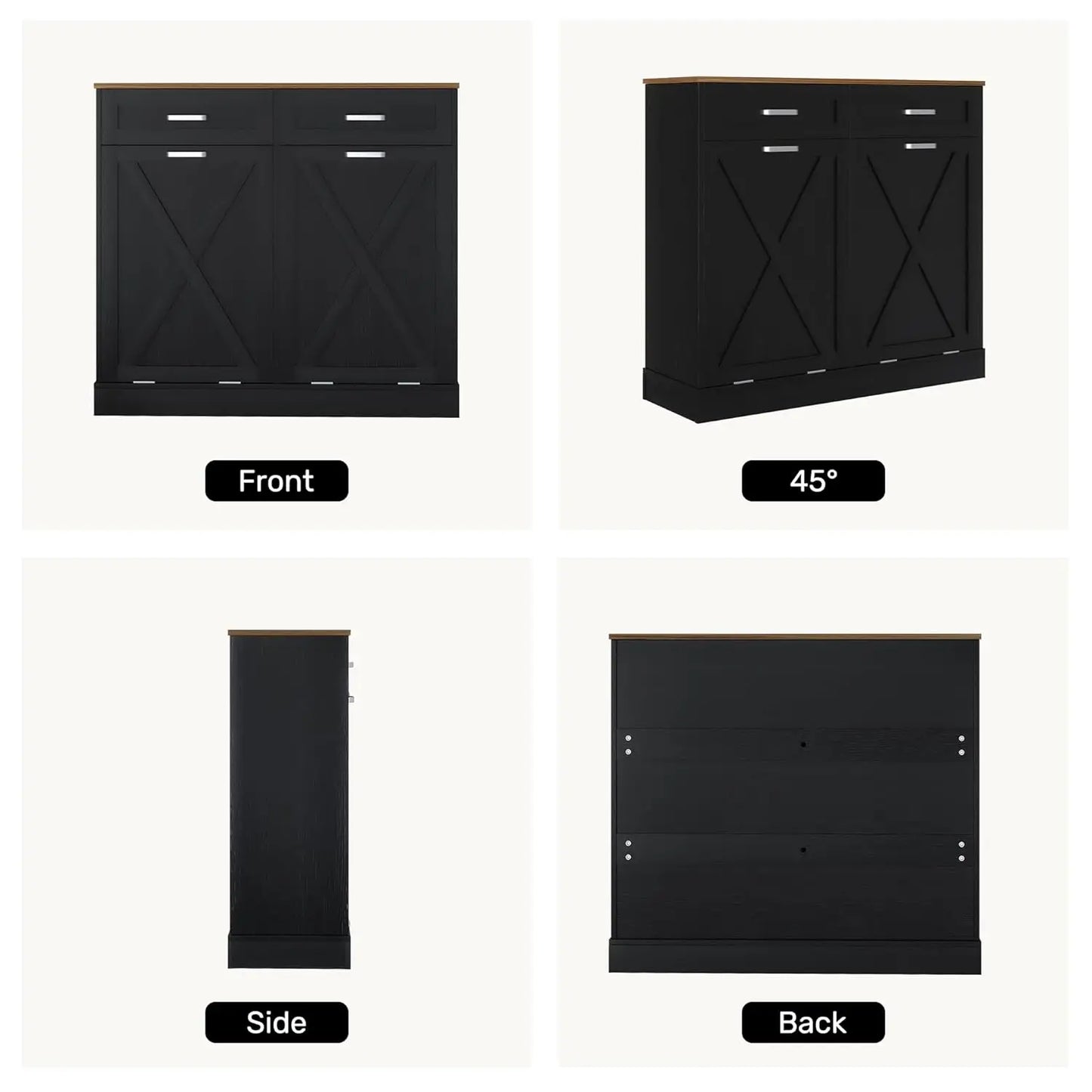 Double Tilt Out Trash Can Cabinet With Hidden Storage Drawers