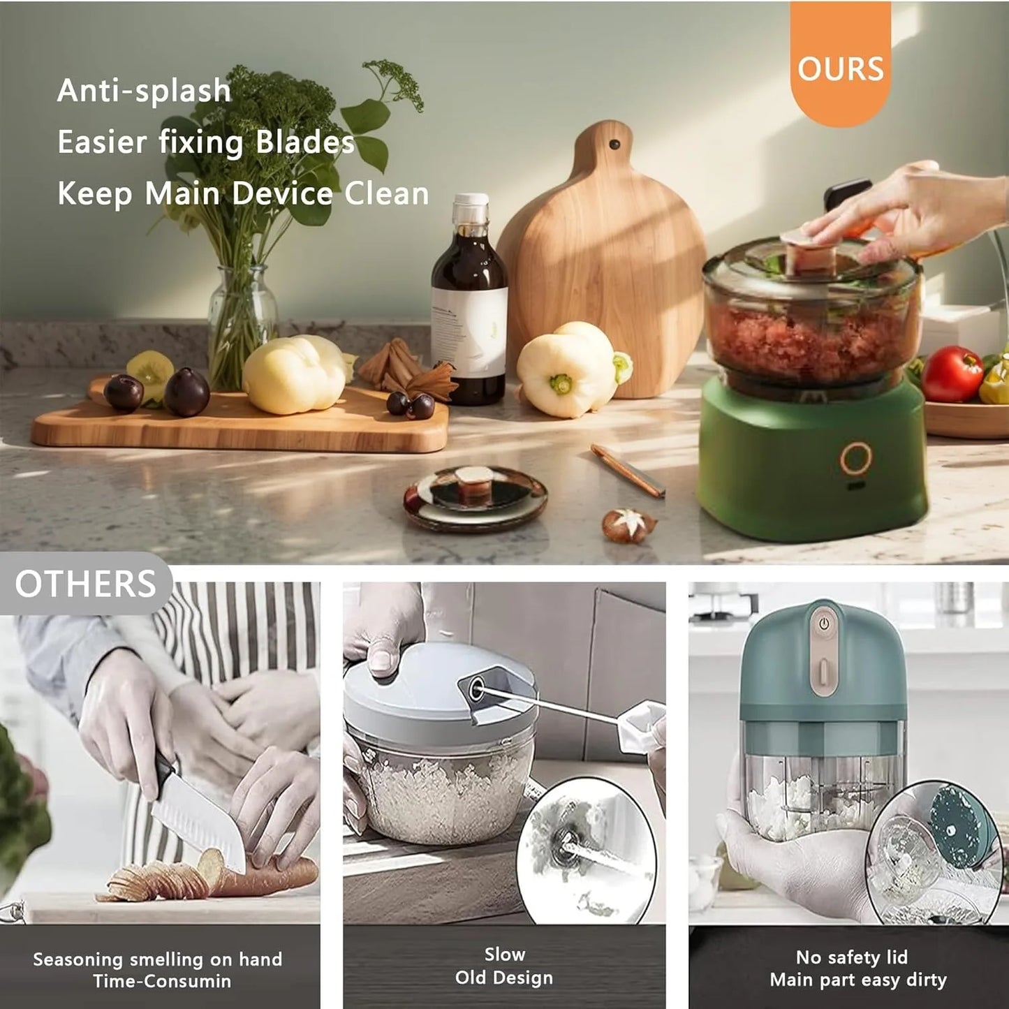 Mini Electric Food Processor USB Charging Garlic Chopper Mincer 350ML