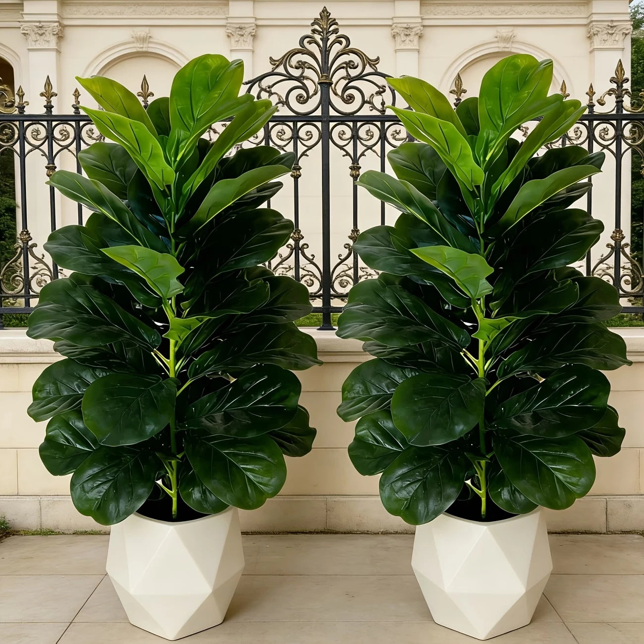 Fiddle Leaf Fig Tree in Geometric Pot for Indoor Decor
