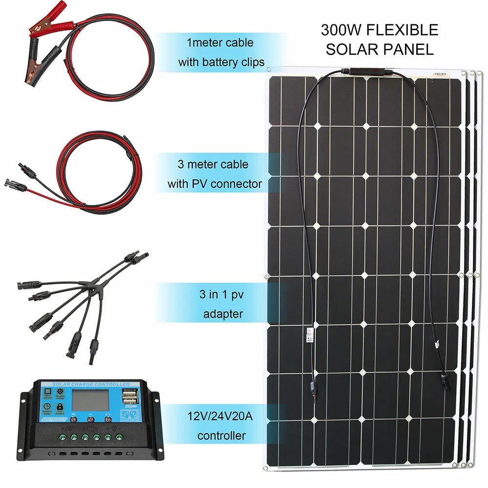 Dgsunlight 12V Flexible Solar Panel Kit 100W For Boat RV