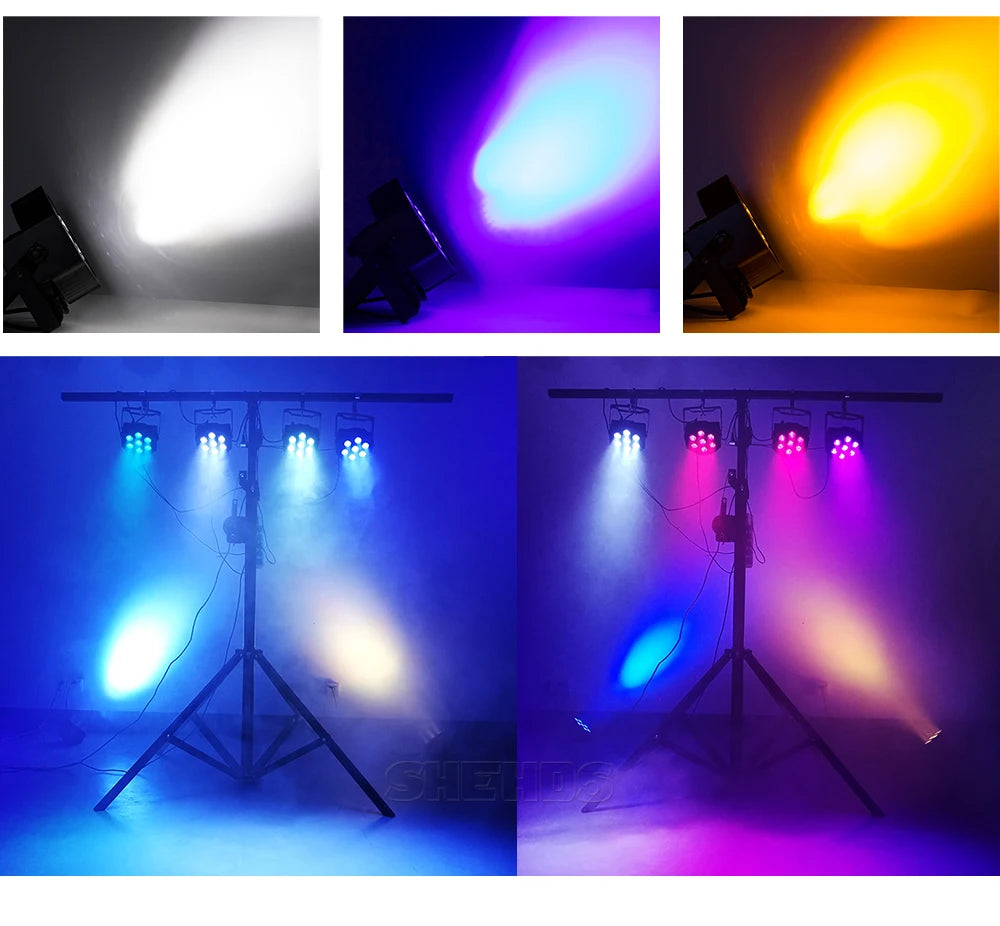 SHEHDS 8pcs Flat LED Par Stage Lights RGBW UV DMX Controller DJ Club