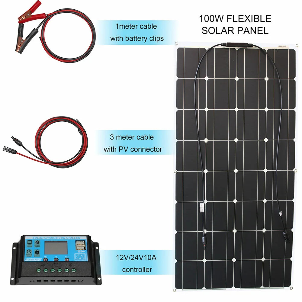 Dgsunlight 12V Flexible Solar Panel Kit 100W For Boat RV