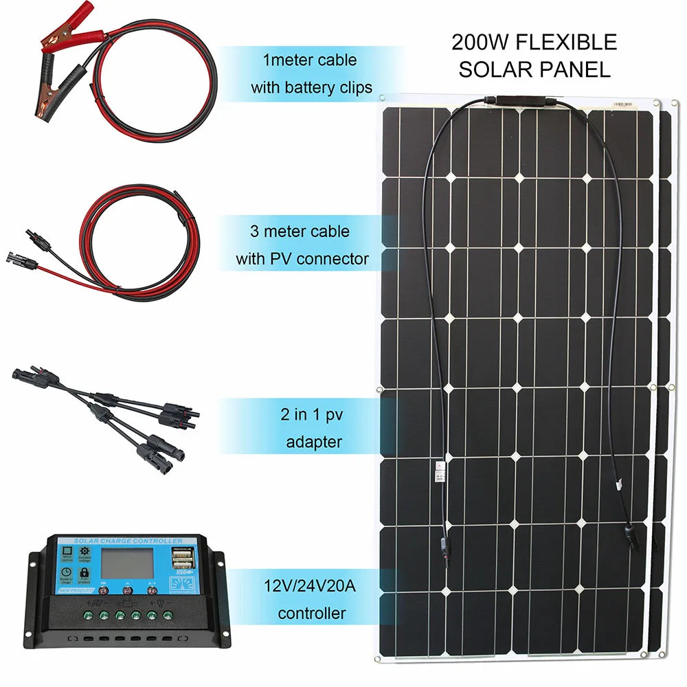 Dgsunlight 12V Flexible Solar Panel Kit 100W For Boat RV