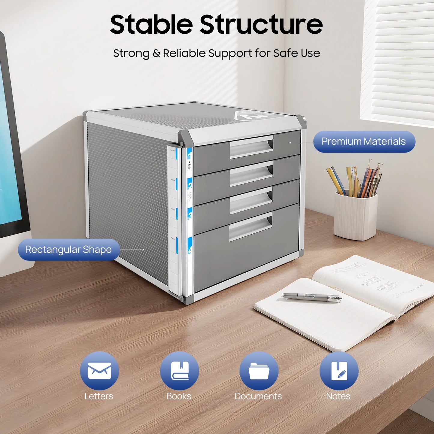 Bymaocar 4 Drawer Locking Desk Organizer Aluminum Alloy