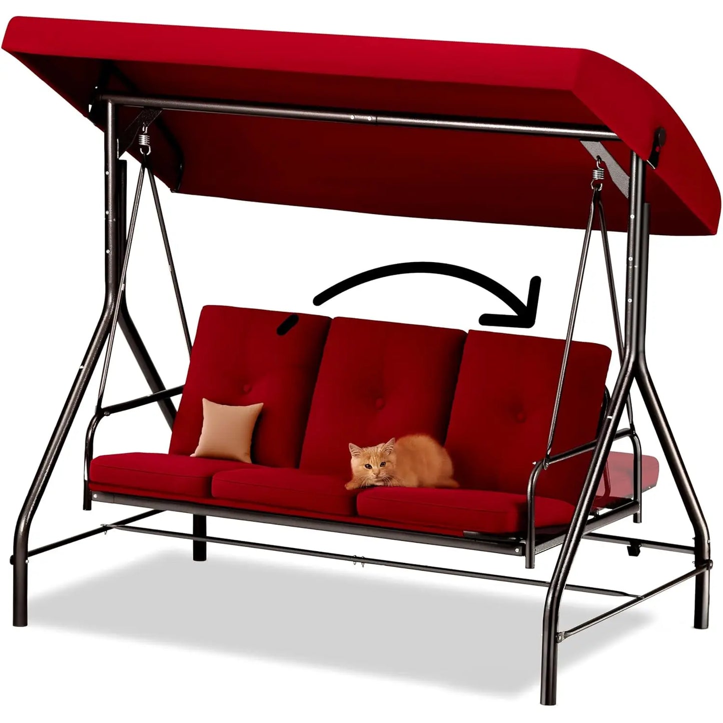 Porch Swing 3-Seat Outdoor Patio Glider With Canopy And Cushions