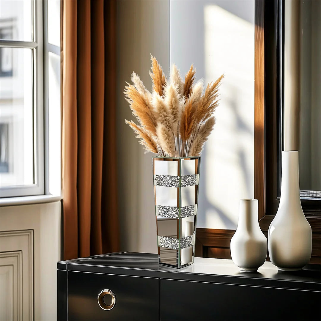 Modern Floor Vase With Crystal Glass Standing Mirrored Flower Display