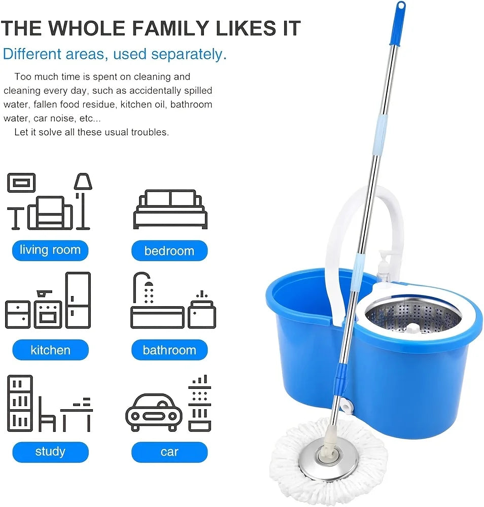 AEHOME Mop Bucket With Wringer Kit 360 Degree Swivel Mop And 3 Replacement Heads