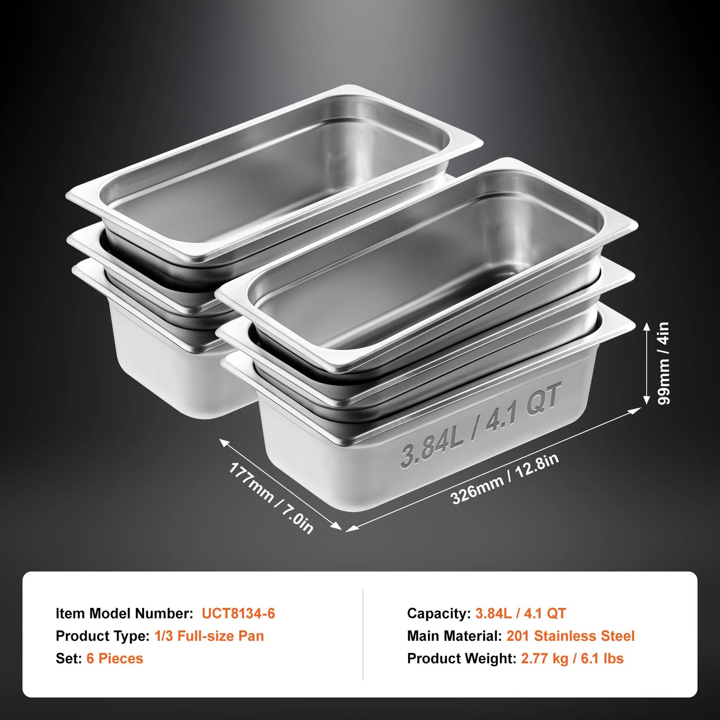 VEVOR Stainless Steel Steam Table Pan 2.6 Qt Catering Pan