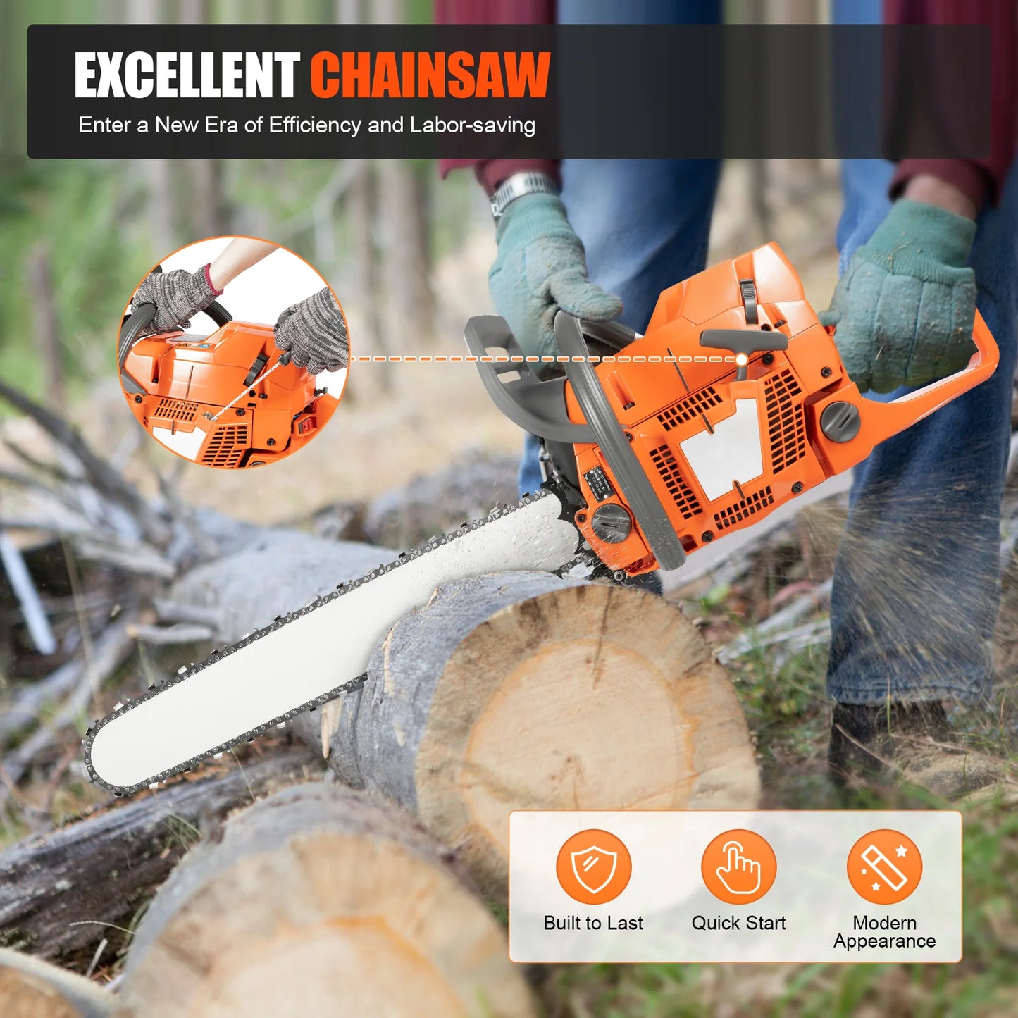 Gas Chainsaw With Hand Pull Start For Farm And Woodcutting