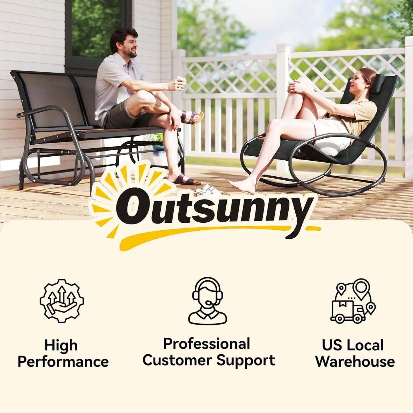 Outdoor Glider Bench For Patio With Powder Coated Steel Frame