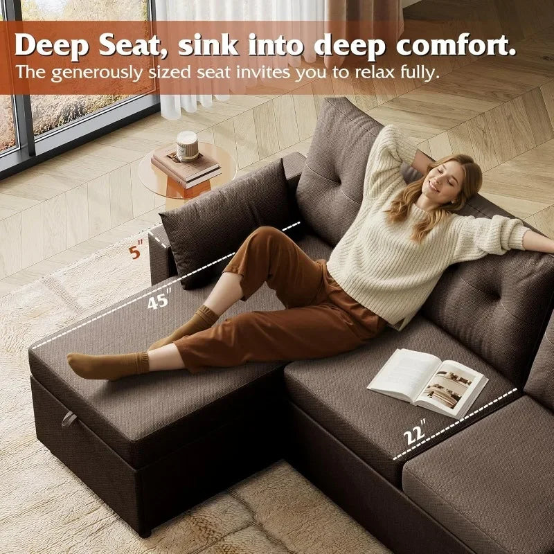 WLIVE U Shaped Sectional Sofa With Storage Chaise And Pillows