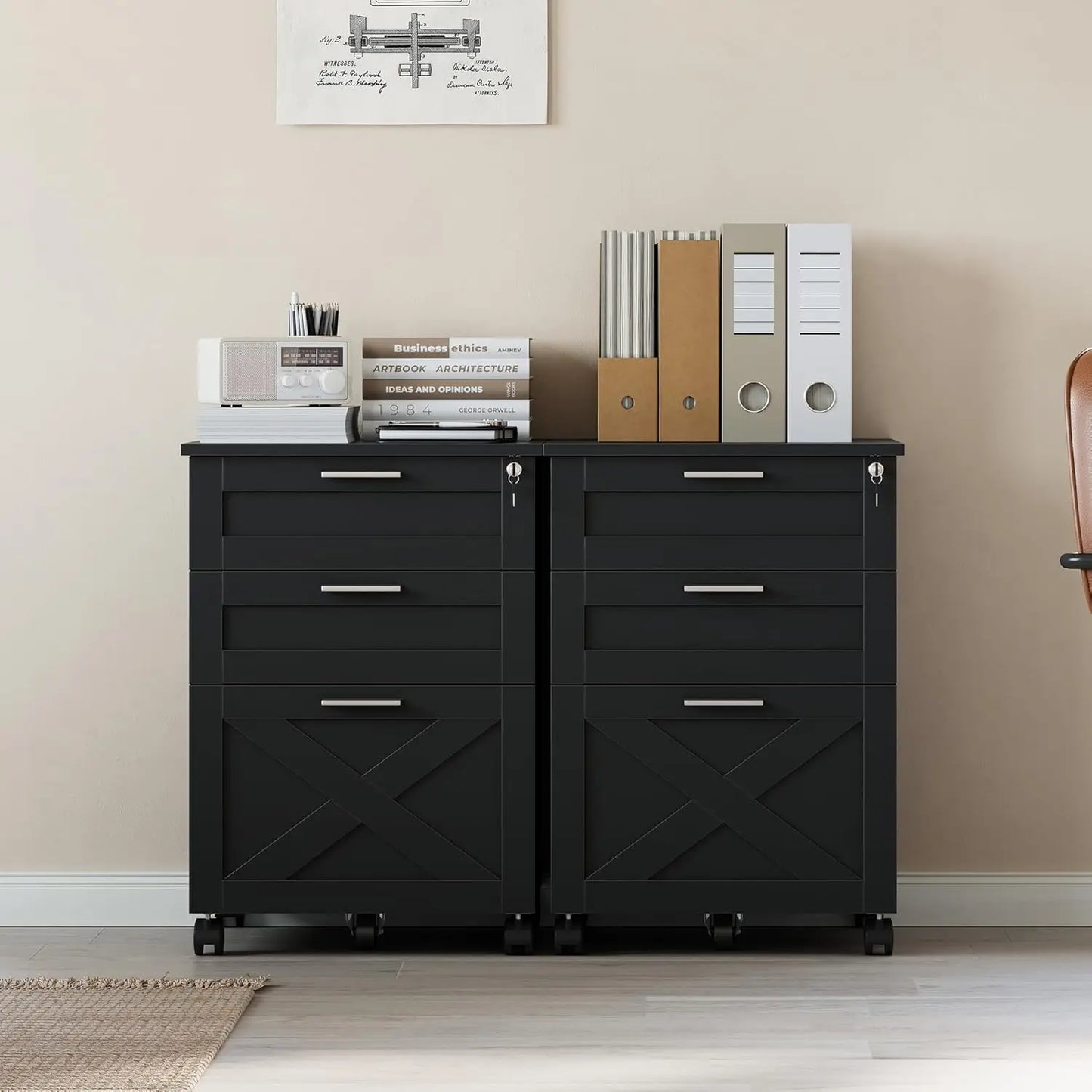 HiMISS 3-Drawer Rolling File Cabinet With Lock For Office
