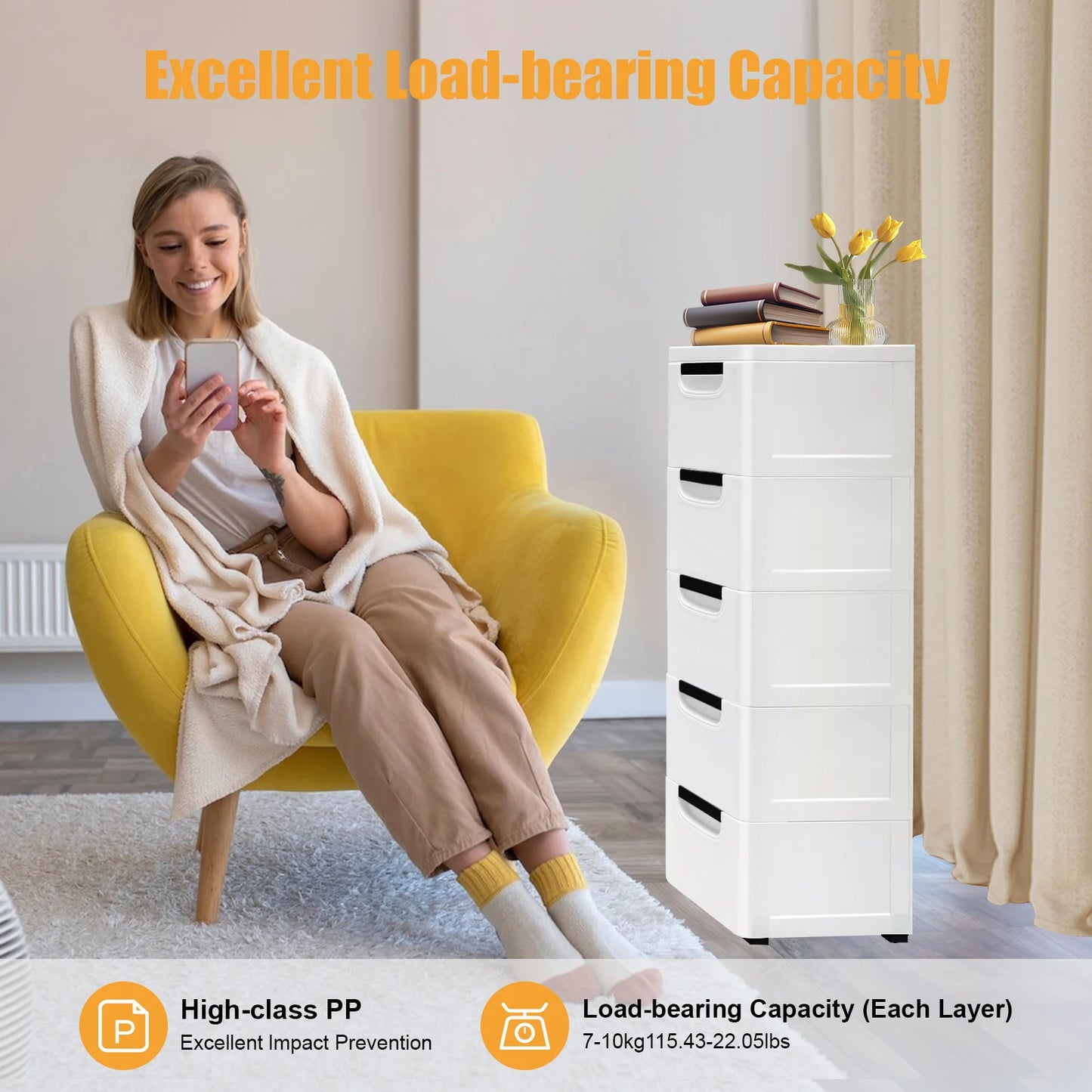 Large Capacity Storage Cabinet with 5 Compartmentalized Design Drawers, Organized Storage Cabinet , Flexible Movement