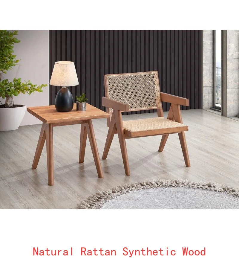 Natural Wood Living Room Set Armchair And End Table