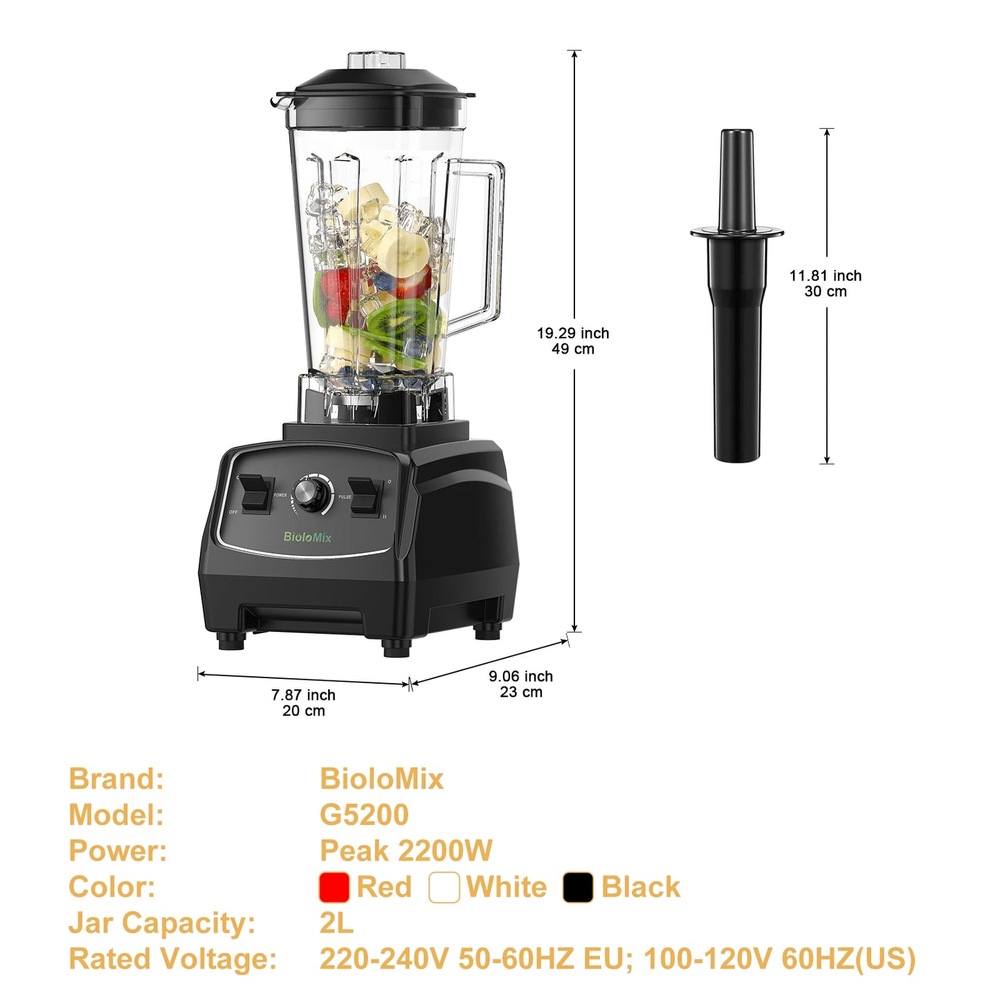 Biolomix BPA Free 3HP 2200W Heavy Duty Blender Mixer Juicer
