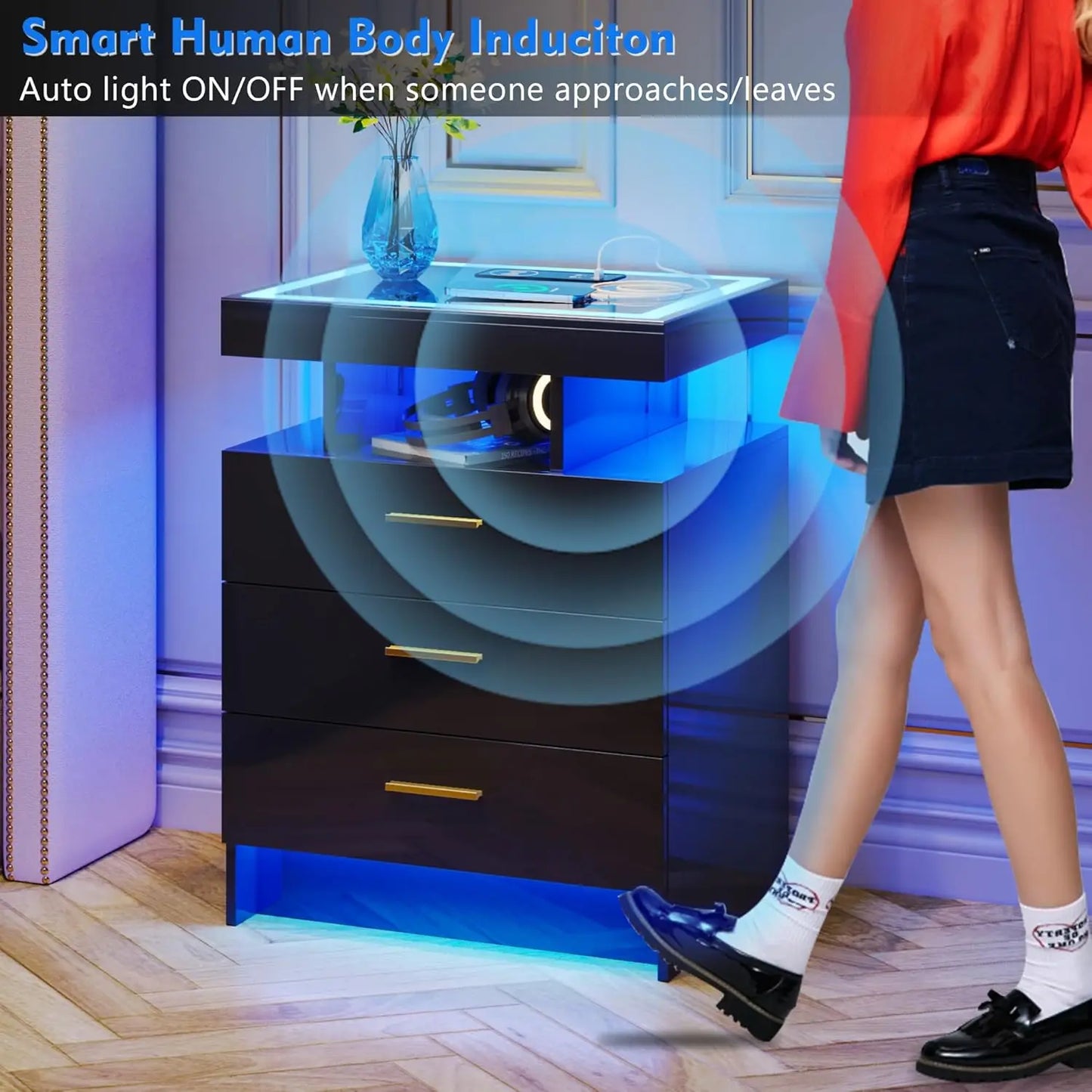 Nightstands Set With Wireless Charging Auto Sensor Led End Tables