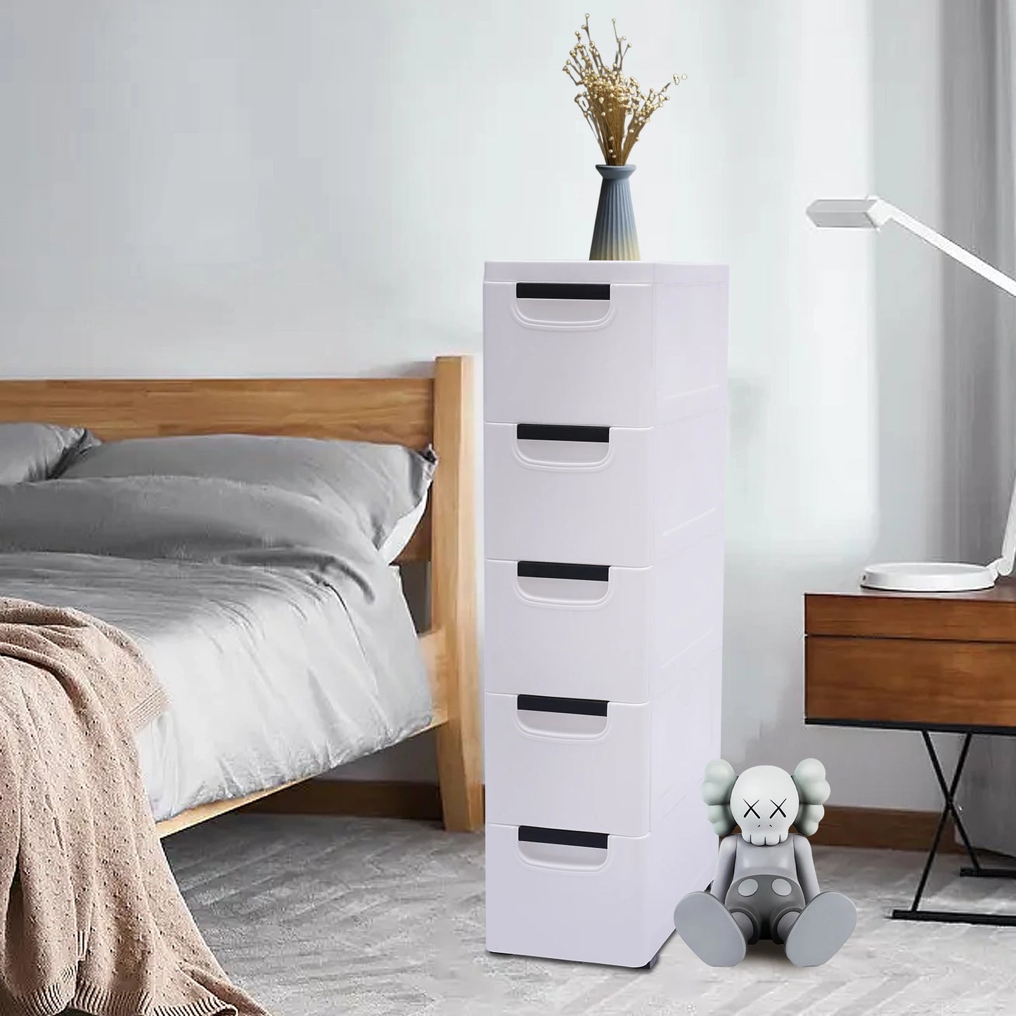Large Capacity Storage Cabinet with 5 Compartmentalized Design Drawers, Organized Storage Cabinet , Flexible Movement