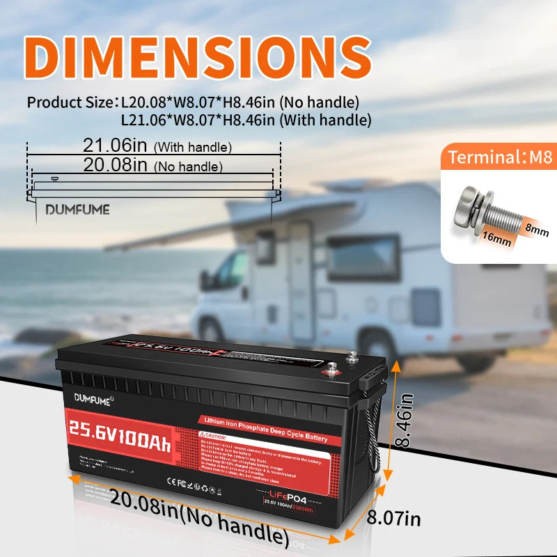 Dumfume 12V 100Ah LiFePO4 Battery With 100A BMS System