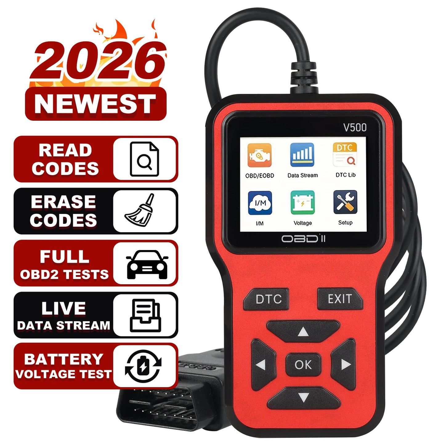 V500 OBD2 Scanner Code Reader With Color Screen And ECU Health