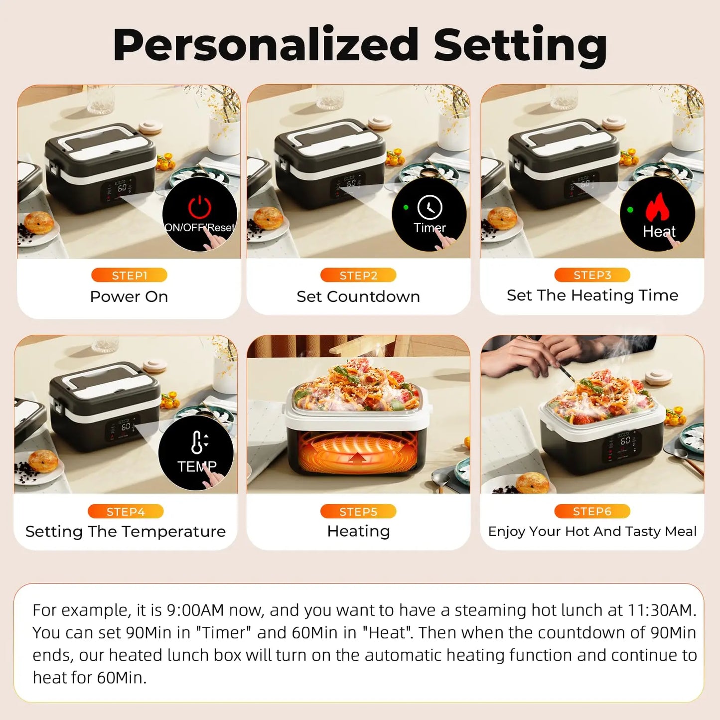 Wireless Electric Insulated Lunch Box With 8000mAh Battery 60W Heating