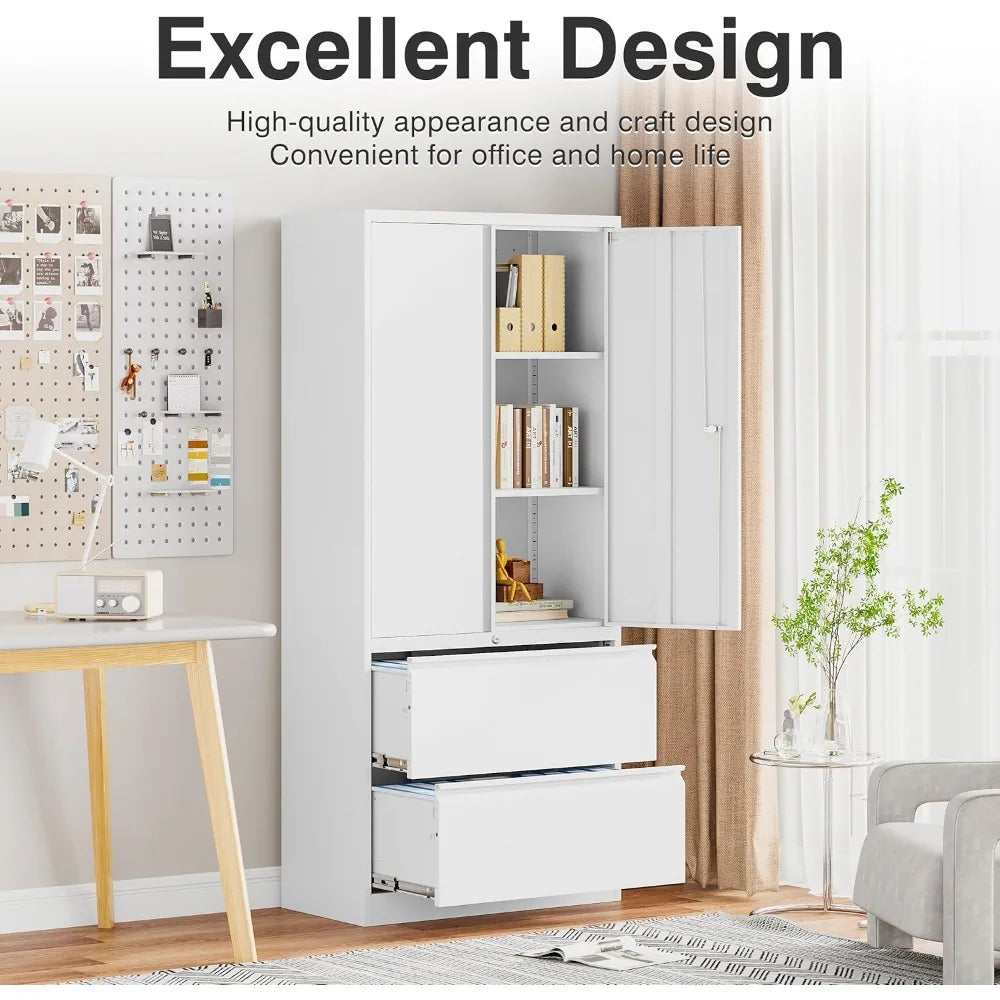 Locking Lateral File Cabinet With Adjustable Metal Shelf