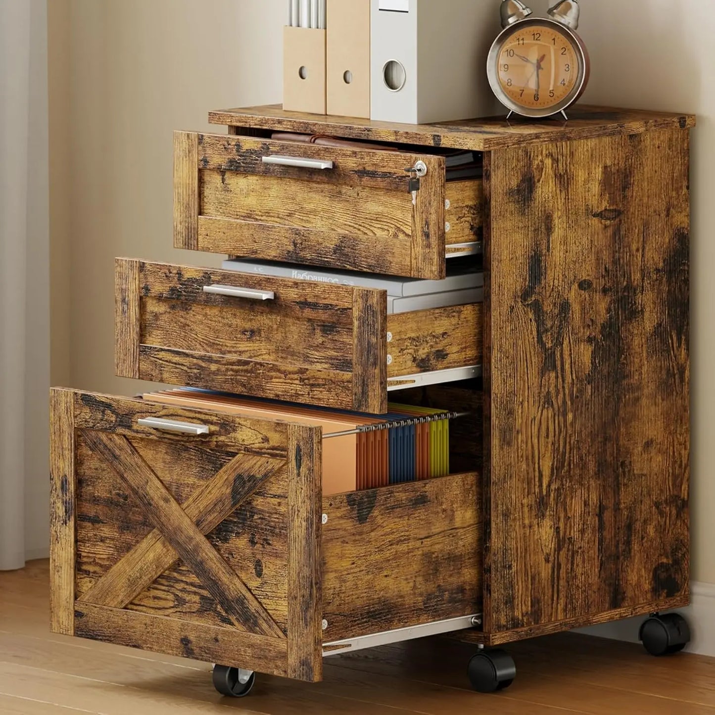 HiMISS 3-Drawer Rolling File Cabinet With Lock For Office