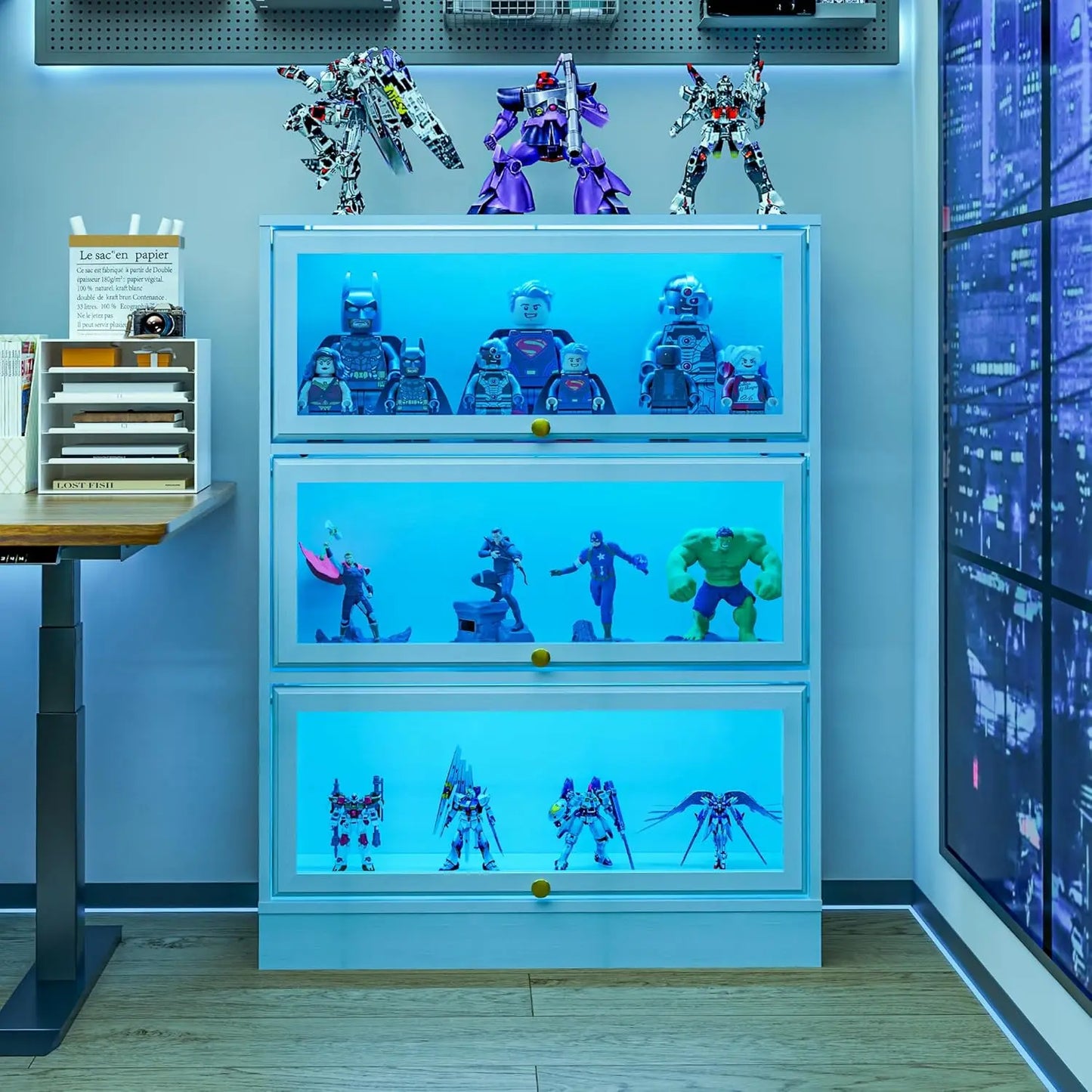 ZHILU 3-Tier Display Cabinet With LED Lighted Acrylic Doors