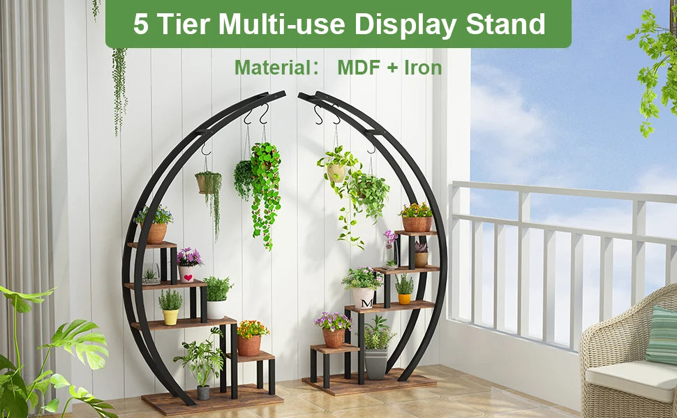 Twister.CK 5 Tier Indoor Plant Stand Half Moon Shelf Rack 2 Pack