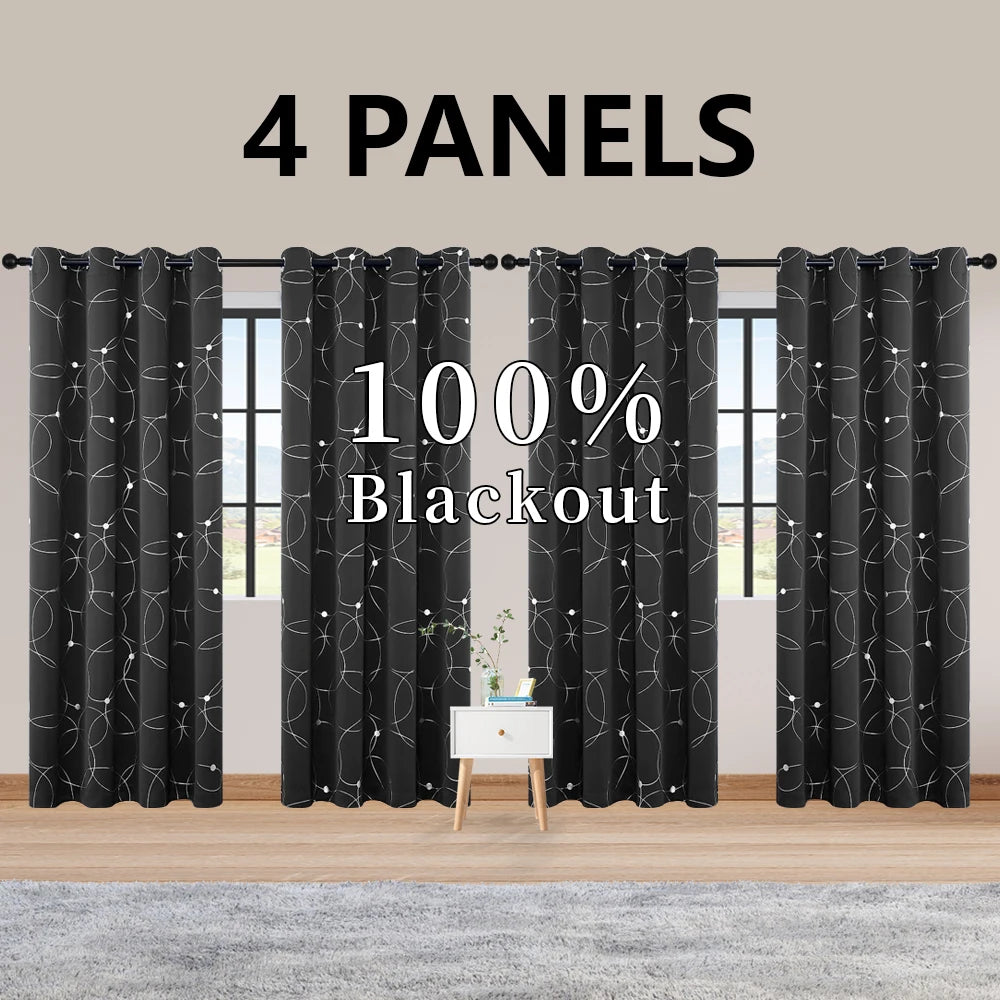 4 Piece Blackout Grommet Curtains Thermal Insulated Room Darkening